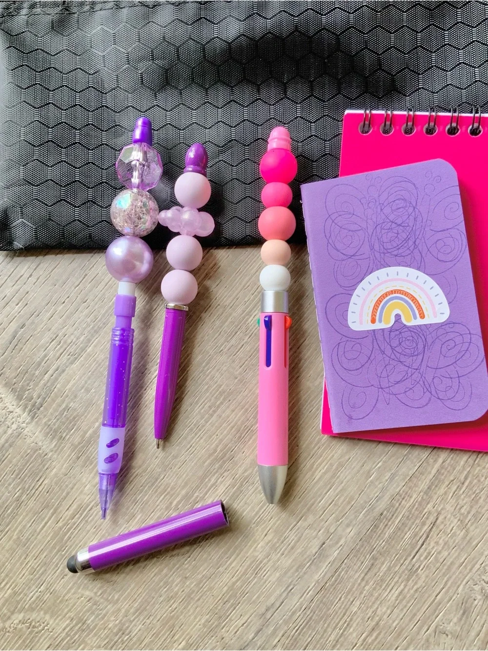 Handcrafted Stationery Set w/ Beaded Pens, Pencil, Pencil Case & Notebooks
